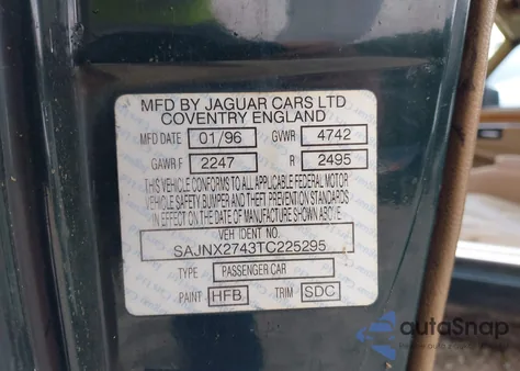 1996 Jaguar Xjs 2+2 z USA, uszkodzony, nr VIN SAJNX2743TC225295